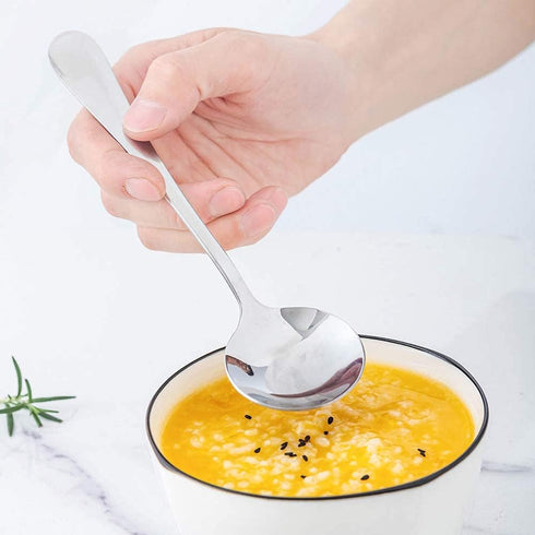 HAPPY KIT 12 Pcs Premium Stainless Steel Soup Spoons Set, Heavy-Weight Durable Round Flatware