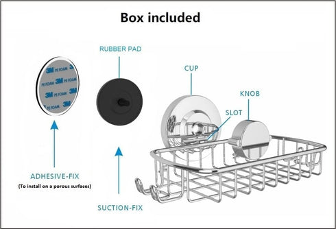 Soap Dish for Shower with Suction Cup, Rustproof 304 Stainless Steel Basket Holder with Razor Hooks for Bathroom