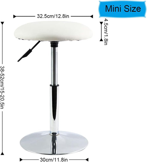 FURWOO Adjustable White Round Vanity Stool - Mini Bar Chair for Salon & Spa