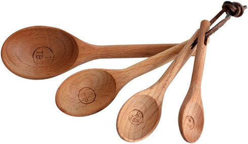 Wood Measuring Spoons Set, 4pcs/set, Healthy No Paint Cooking Tools