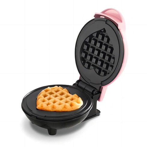 Mini Maker Waffle Maker 5“ Non-Stick Waffler Iron, Adjustable Browning Control, Heart Shape (Pink)