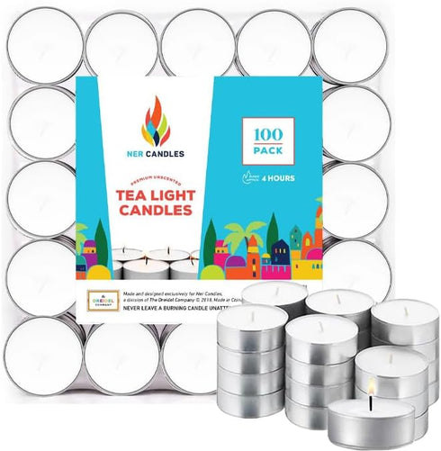 White Unscented Tea Lights, Smokeless & Dripless, Long Lasting Flames for Dinners & Events (Bulk Pack of 100)