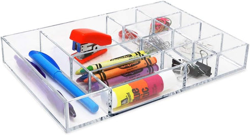 Isaac Jacobs 12-Compartment Clear Acrylic Drawer Organizer - Multi-Sectional Tray for Makeup & Office Supplies