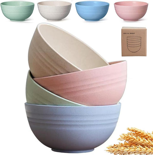 Unbreakable 24 oz Cereal Bowls, Reusable Wheat Straw Bowls, BPA-Free, 4 Set for Snacks and Dining