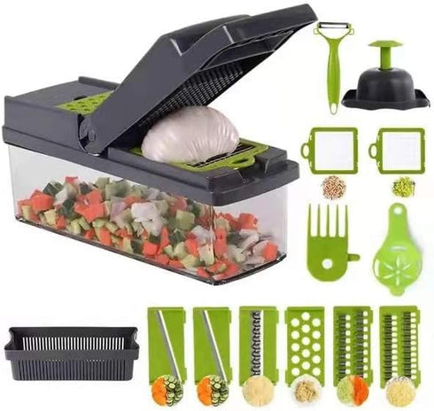 Kitchen Vegetable Slicer, Vegetable Chopper 14 in 1, Fruit, Vegetable Tools Manual Multifunctional Food Chopper Container For Different Kind of Vegetables and Fruits by Generic