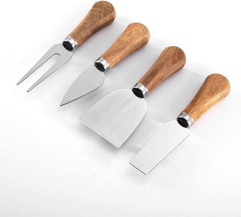 Cheese Knives Set with Wooden Handle, Mini Steel Cheese Knife Set for Charcuterie and Serving