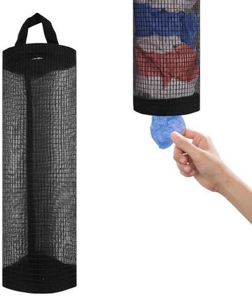 ZUFECY Grocery Bag Holder, Breathable Mesh Bags Dispenser Organizer Trash Bags, Black Hanging