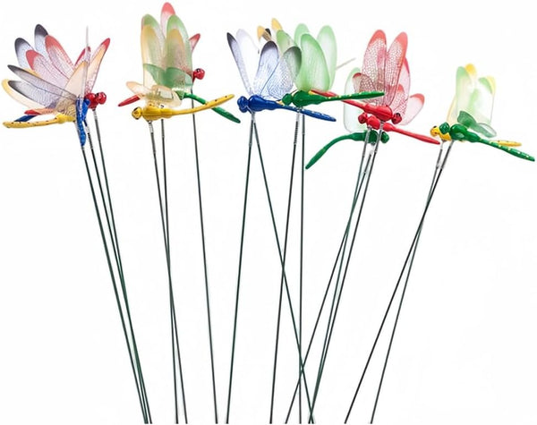 XIZHI 40 Pcs 3D Artificial Dragonfly Garden Ornaments, Miniature Fairy Garden Decoration, Yellow, Blue, Green, Red