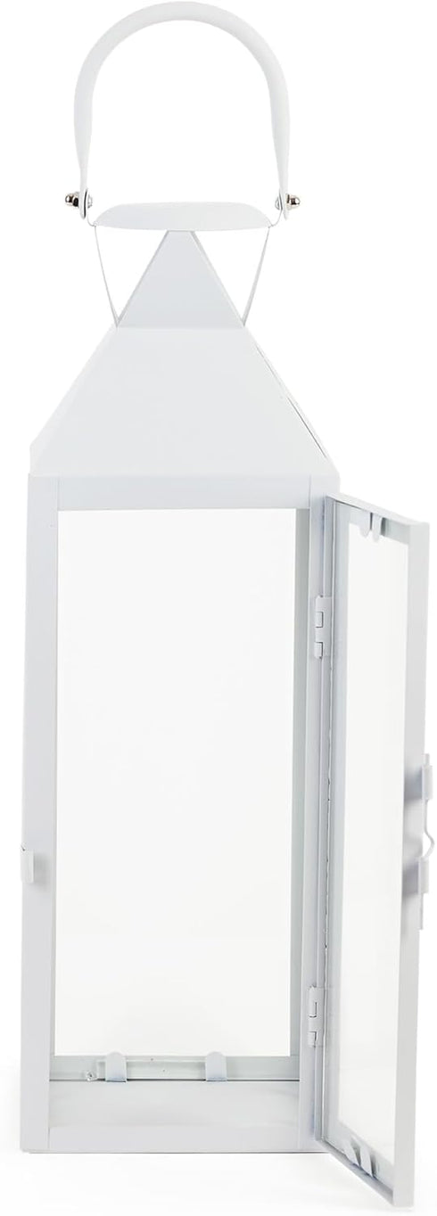 Zings & Thingz Manhattan Hanging Cable Candle Holder Lantern, Decorative Light Home Decor, 15" Tall, White