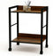 2-Tier Rolling Utility Cart Night Stand Organizer with Brown Wood Shelves and