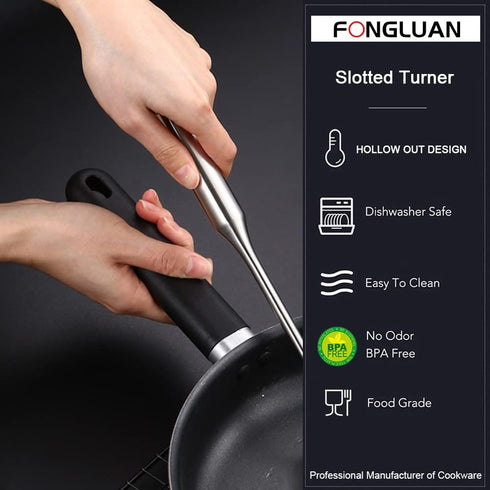 Stainless-Steel Turner Spatula Set, 2 Piece, Slotted Turner and Wok Spatula, Heavy Duty Kitchen Utensils for Cooking