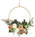 Floral Hoop Wreath, Iron Artificial Rose Flower Wreath for Front Door, Wedding Party Nursery Decor - Orange