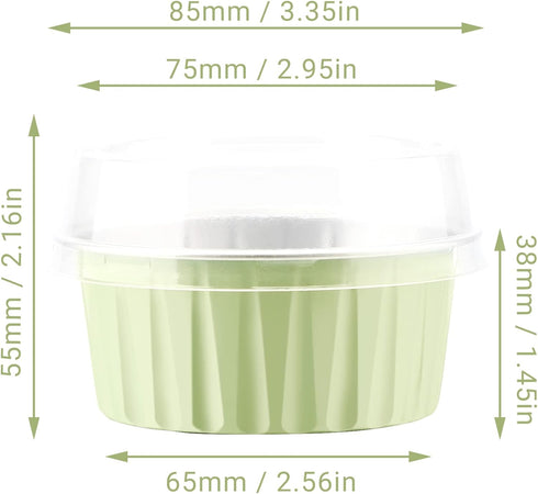 EUSOAR Foil Cupcake Wrappers, 30pcs 5oz Disposable Aluminum Foil Baking Cups Containers with Lids, Dessert Cups with Lids Mini Aluminum Cheesecake Pan Creme Brulee Ramekins-Mustard
