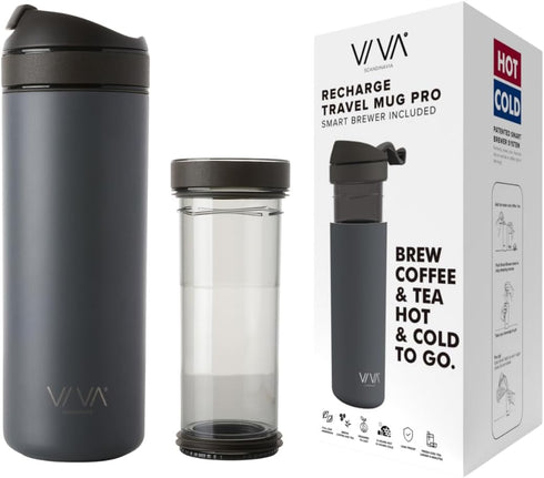 VIVA Recharge Grey Insulated Tea & Coffee Mug & Travel French Press