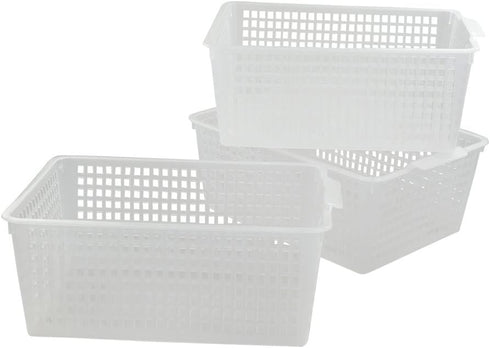Large Plastic Storage Bins, Set of 3, Clear Organization Baskets