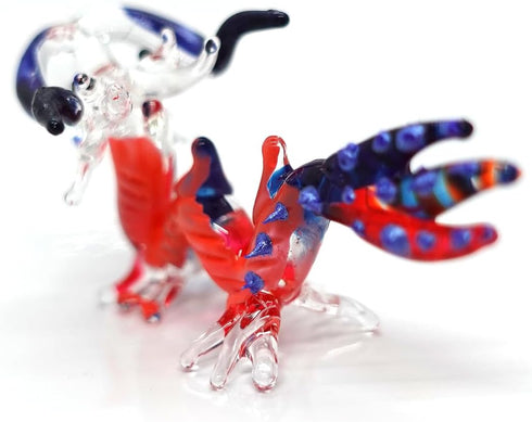 Dragon Tiny Miniature Figurines, Hand Blown Glass Art Collectible Gift for Home Decor (Blue Orange)
