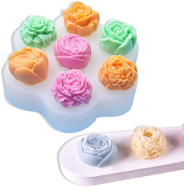 7-Chamber Silicone Molds, Rose/Flower Shape for DIY Cake, Fondant, Biscuit, Cookies, Dessert