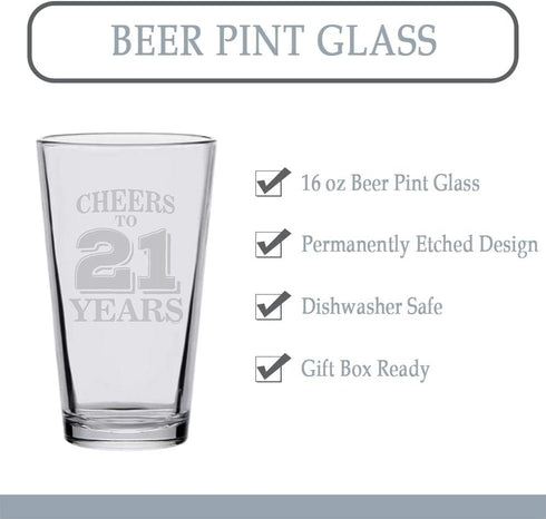 Veracco Cheers To 21 Years Pint Beer Glass, 21st Birthday Gift for Him or Her (Clear, Glass)