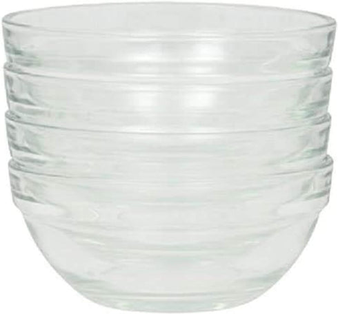 Set of 4 Clear Glass Bowls - Stackable 3.5-Inch Serving/Mixing Prep