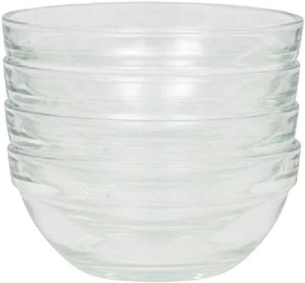 Set of 4 Clear Glass Bowls - Stackable 3.5-Inch Serving/Mixing Prep