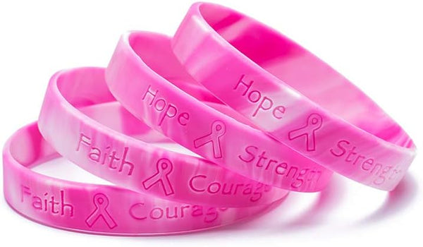 48pcs Breast Cancer Awareness Bracelets, Pink Ribbon Camo Silicone Party Supplies Favors