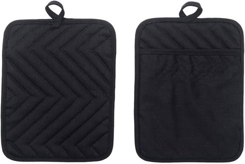 Anyi Cotton Pot Holders with Pocket, Heat Resistant Black Counter Table Hot Pads for Kitchen