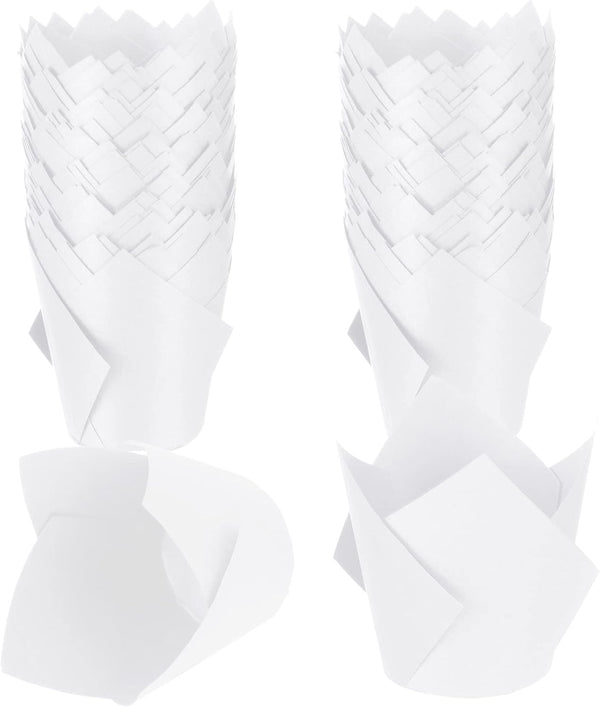 Jutom 200 Pack Tulip Cupcake Liners, Greaseproof Muffin Liners for Weddings and Parties, White