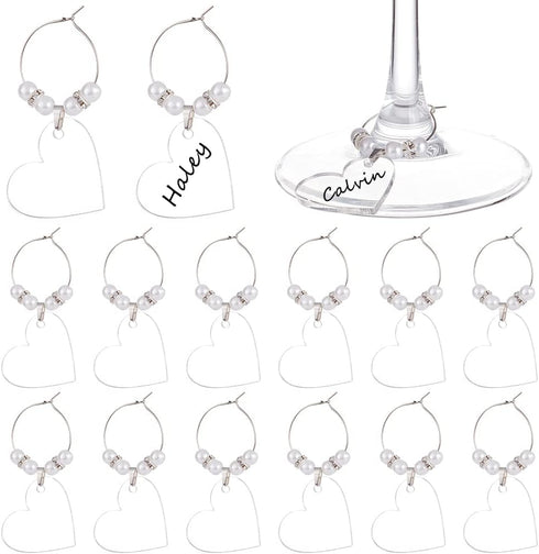 BENECREAT 20pcs/50pcs Acrylic Blank Wine Glass Charms, Heart/Flat Round/Hexagonal Charms for Birthday Holiday Wedding