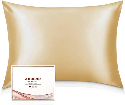 Adubor Silk Pillowcase, Mulberry Silk, 23 Momme, 900 Thread Count, Hidden Zipper, Standard 20''×26'', Gold