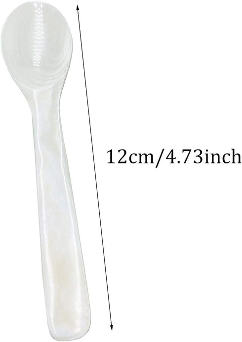 2 Pack 4.73inch Caviar Spoons Handcraft Mother of Pearl MOP Caviar Spoon W Round Handle with One Plastic Storage Box - White, Style D
