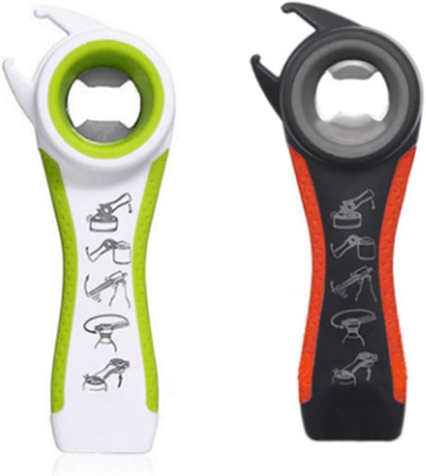 2 pcs 5 In 1 Multi-Function Can Jar Bottle Opener - Good Kitchen Tool for Small Hands, Seniors, Arthritis (Black/White)