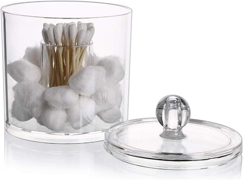 Hipiwe Cotton Ball and Swab Organizer with Lid, Acrylic Jar Makeup Qtip Organizer for Bathroom Storage Canister Jar