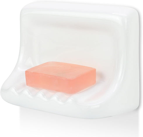 Shower Wall Soap Holder & Ceramic Soap Dish - Fits 4x4 Inch