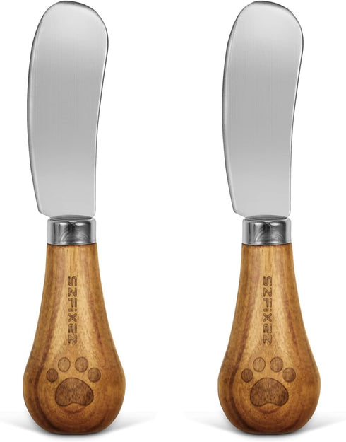 Cheese Knife Set, 2 Pieces Cute Standing Butter Knives, Food Grade 420 Stainless Steel with Wooden Handle