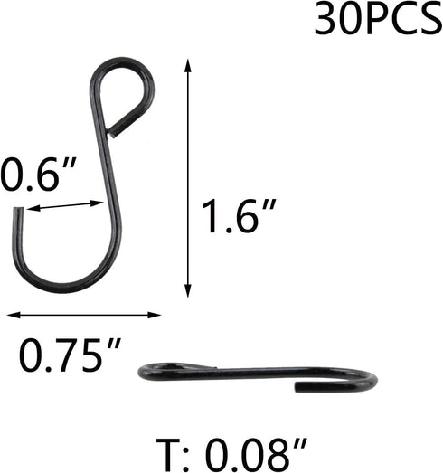 T Tulead 30PCS S-Hooks, Small Metal Hanging Hooks 1.6" Black for Bedroom, Bathroom, Kitchen, Office