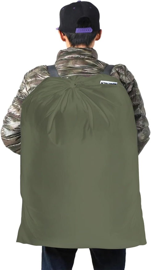 Army Green Laundry Bag Backpack, 27” x 34” Heavy Duty with Shoulder Straps, Drawstring Closure for College, Travel