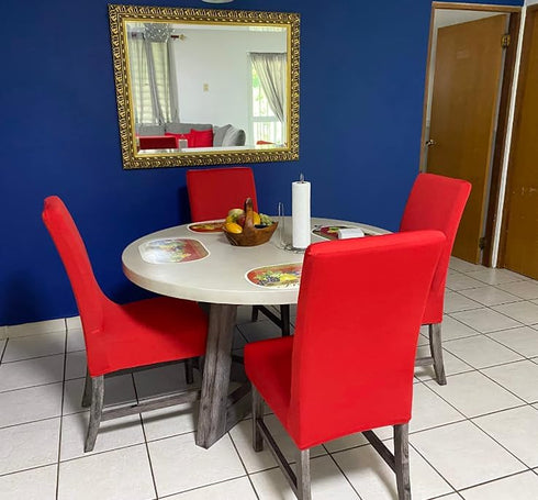 4 Pieces Spandex Stretch Washable Dining Room Chair Covers, Seat Slipcovers for All Seasons (Red, 4)