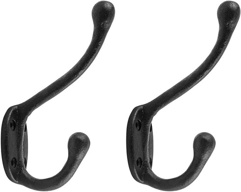 Renovators Supply Manufacturing Black Wrought Iron Double Hooks, 5 in. Long, Rustic Entry Way Hat Or Jacket Hanger,