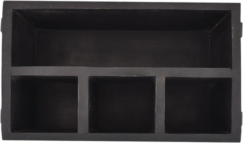 Mango Wood 4 Compartment Flatware Caddy, Cutlery Utensil Holder with Napkin Holder for Kitchen, Dining, Picnics (10" x