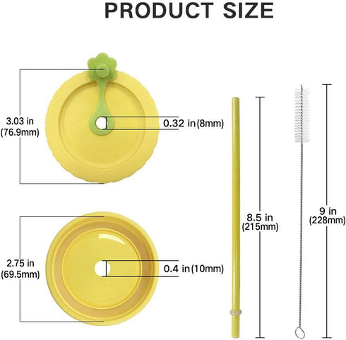 Mason Jar Lids Regular Mouth Canning Lids with Straw Hole, Plastic Straws, Silicone Stoppers, Rings, Cleaning Brush (26
