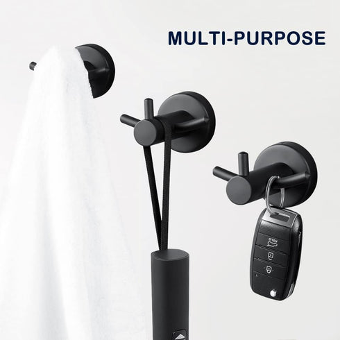 Pack of 2 SUS304 Stainless Steel Matte Black Wall Mounted Towel Hooks for Bathroom Shower Kitchen Cabinet Closet Door