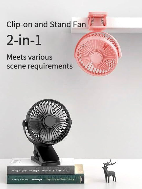 Mini Clip on Fan, 4 Inches - 2500mAh Rechargeable Battery Operated Stroller Fan for Bed, Outdoors, Car Seat (Blue)