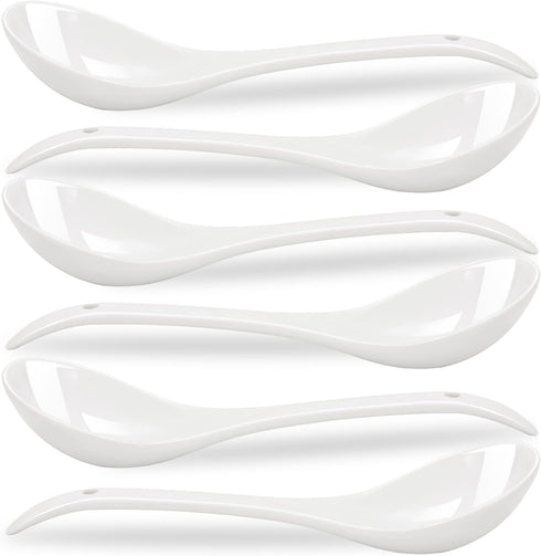 6 Pieces Premium White Porcelain Mini Ladles - 9 Inch Large Soup Spoons for Stews, Noodles, Chinese Dishes