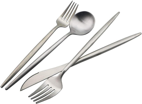 JASHII Luxury Flatware Set, 6-Pieces Elegant 18/10 Stainless Steel Silverware for Home Kitchen, Dishwasher Safe