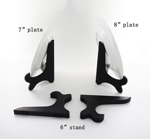 Artliving Black 6" Wood-Like Plastic Easels, Set of 4 Plate Display Stands and Picture Frame Holders