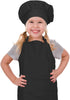 Kids Adjustable Cotton Apron and Chef Hat Set, Large Pocket Black Bibs for Cooking Baking Painting