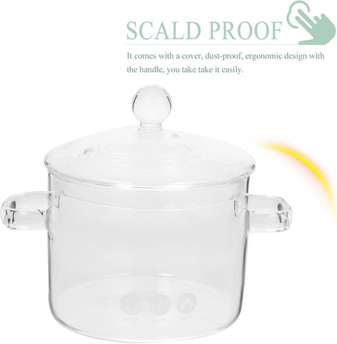 Yardwe 3PCS Glass Cooking Pot Set, 1.35L Heat-Resistant Borosilicate Glass Handmade Cookware for Pasta, Soup