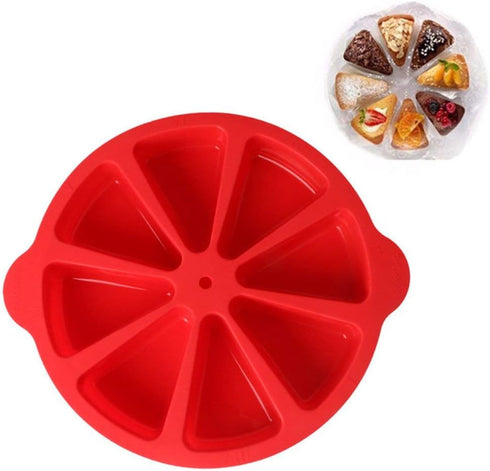 Scone Pan Silicone Triangle Cake Mold, Nonstick Cornbread Pan, 8 Cavity for Brownies, Muffins, Cupcakes (Red)