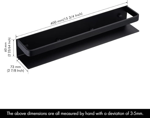 KES 16 Inch Aluminum Spice Rack Organizer, Wall Mount Seasoning Holder, Anodized Black, 2 Pack, KSR401S40-BK-P2