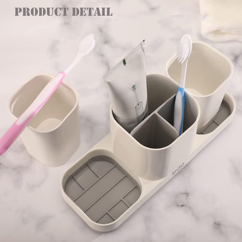 Toothbrush Holder Toothpaste Dispenser for Bathroom Vanity Organizer Countertop, 2 Bathroom Cups, Electric Toothbrush Holder, Kids Bathroom Decor Accessories and Toothbrush Holder, White by Boershun